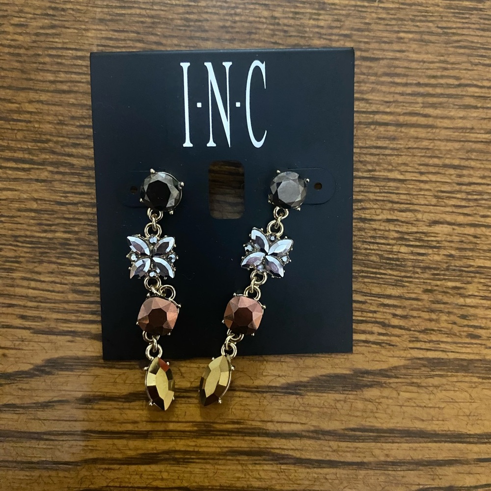 INC International Concepts Gold and Brown Dangle Earrings